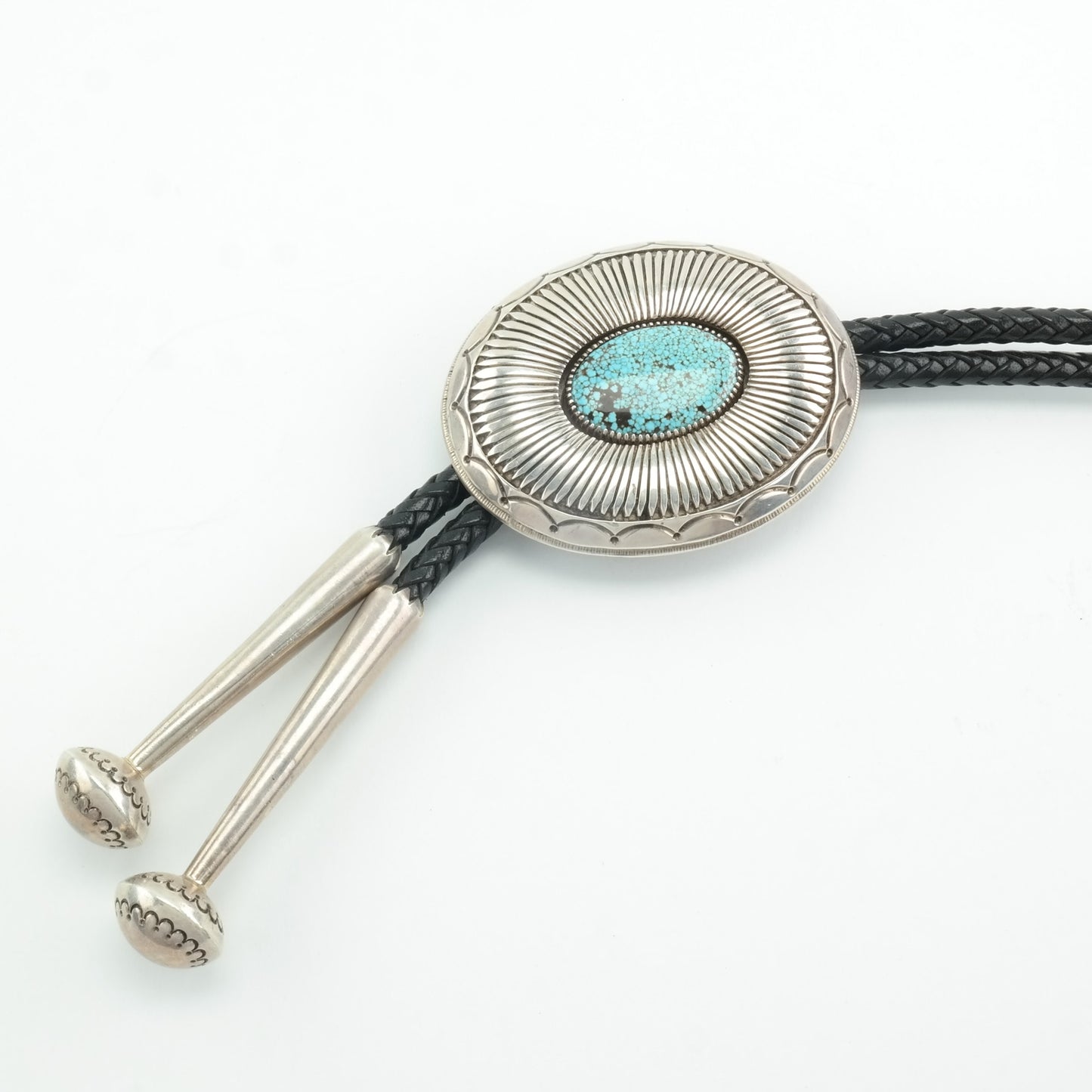 Sterling Silver Blue Turquoise Spiderweb, Indian Mountain Bolo Tie Necklace