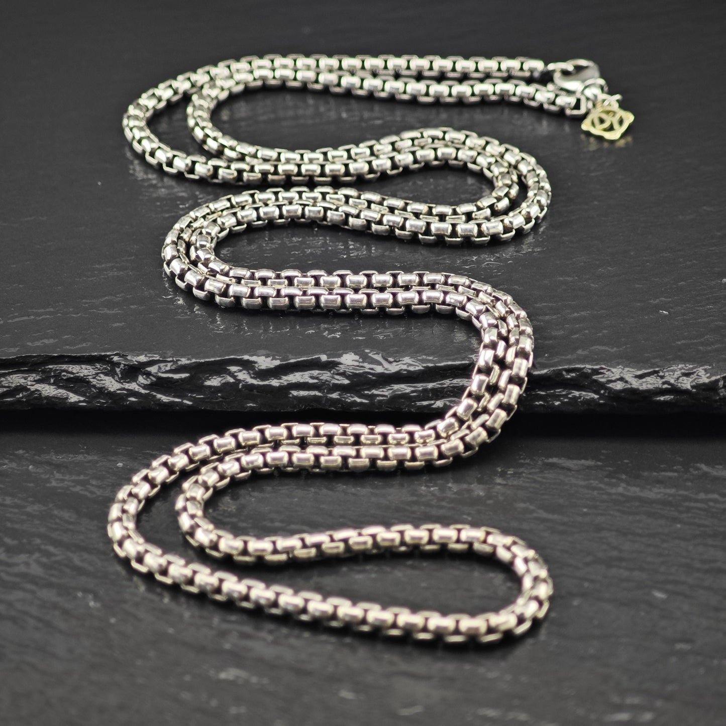 Vintage David Yurman Sterling Silver, 14K Gold Tag 3.6mm Box Chain Necklace