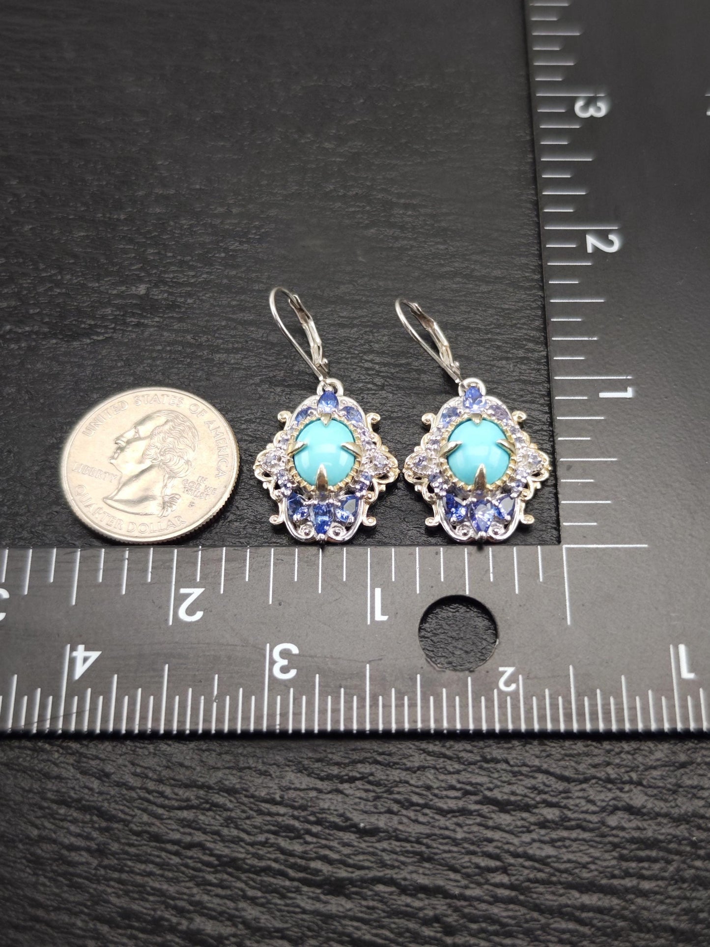 Turquoise Tanzanite Lever Back Earrings in Sterling Silver - Multi-Color Design