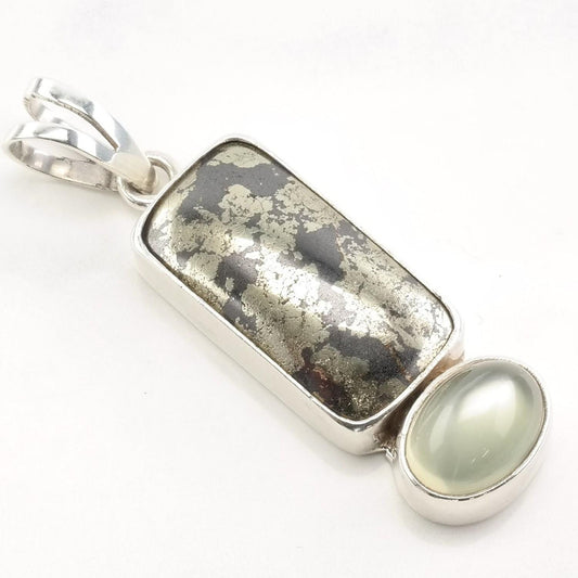 Vintage Pyrite Prasiolite Oval Rectangle Sterling Silver Pendant