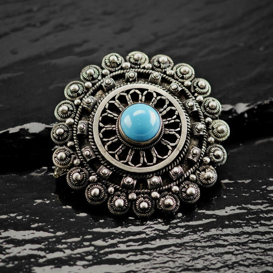 Block Turquoise Cabochon Sterling Silver Brooch/Pendant B2277