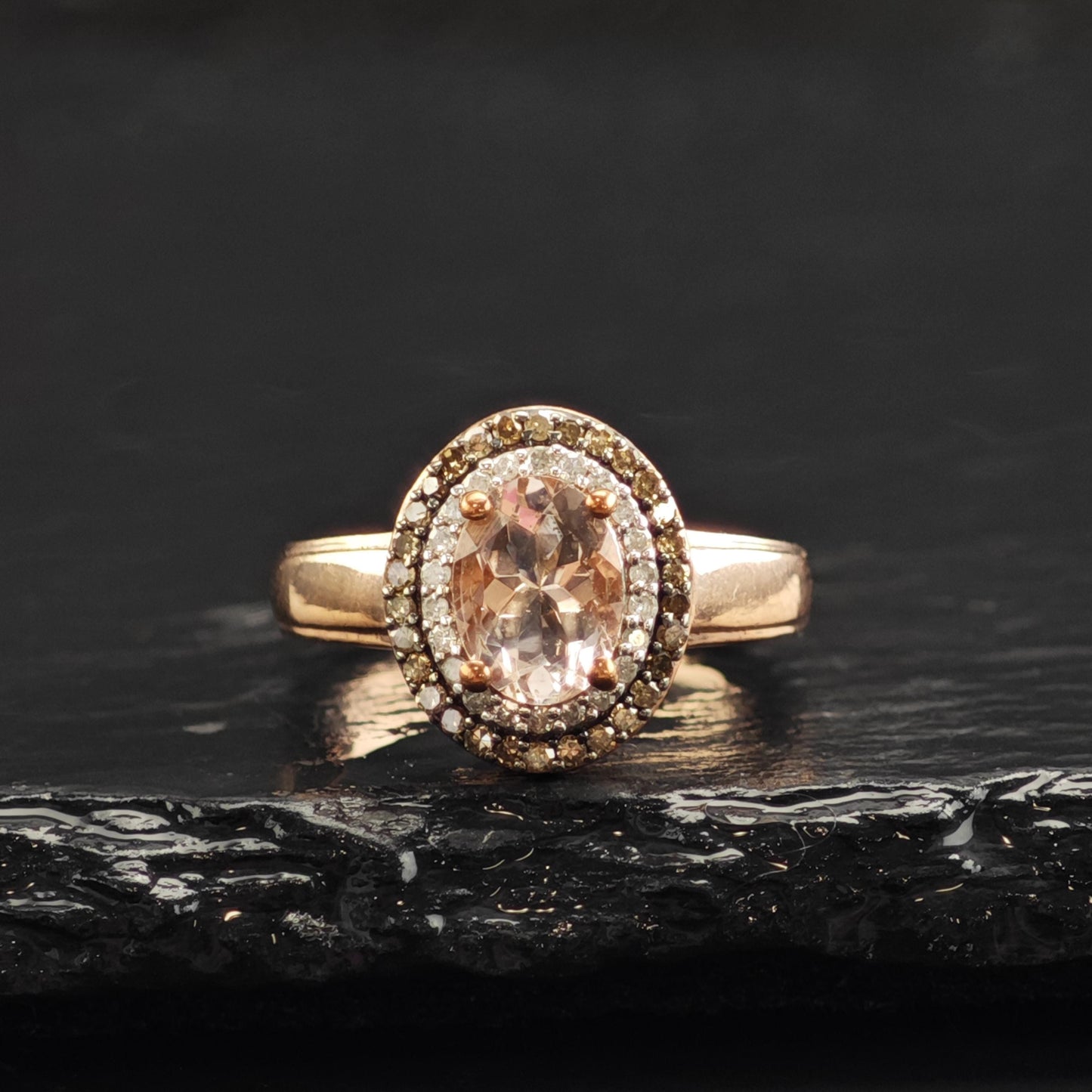 Morganite & Diamond Rose Gold Plated Sterling Silver Ring Sz 5 R6600