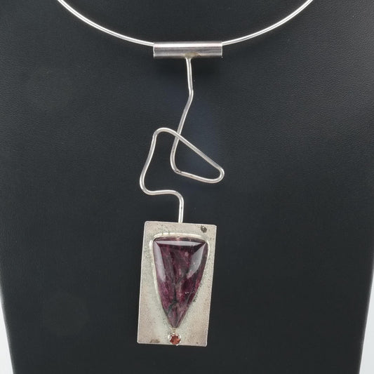 Vintage Studio Sugilite Abstract Pendant Choker Necklace Sterling Silver