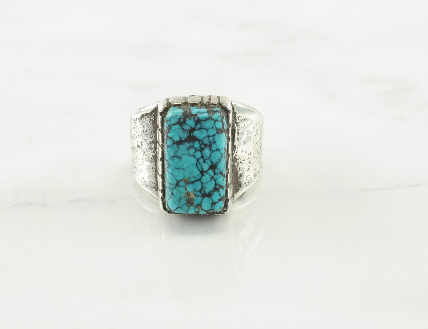 John Shopteese Silver Ring Cloud Mountain Turquoise Sterling Size 8