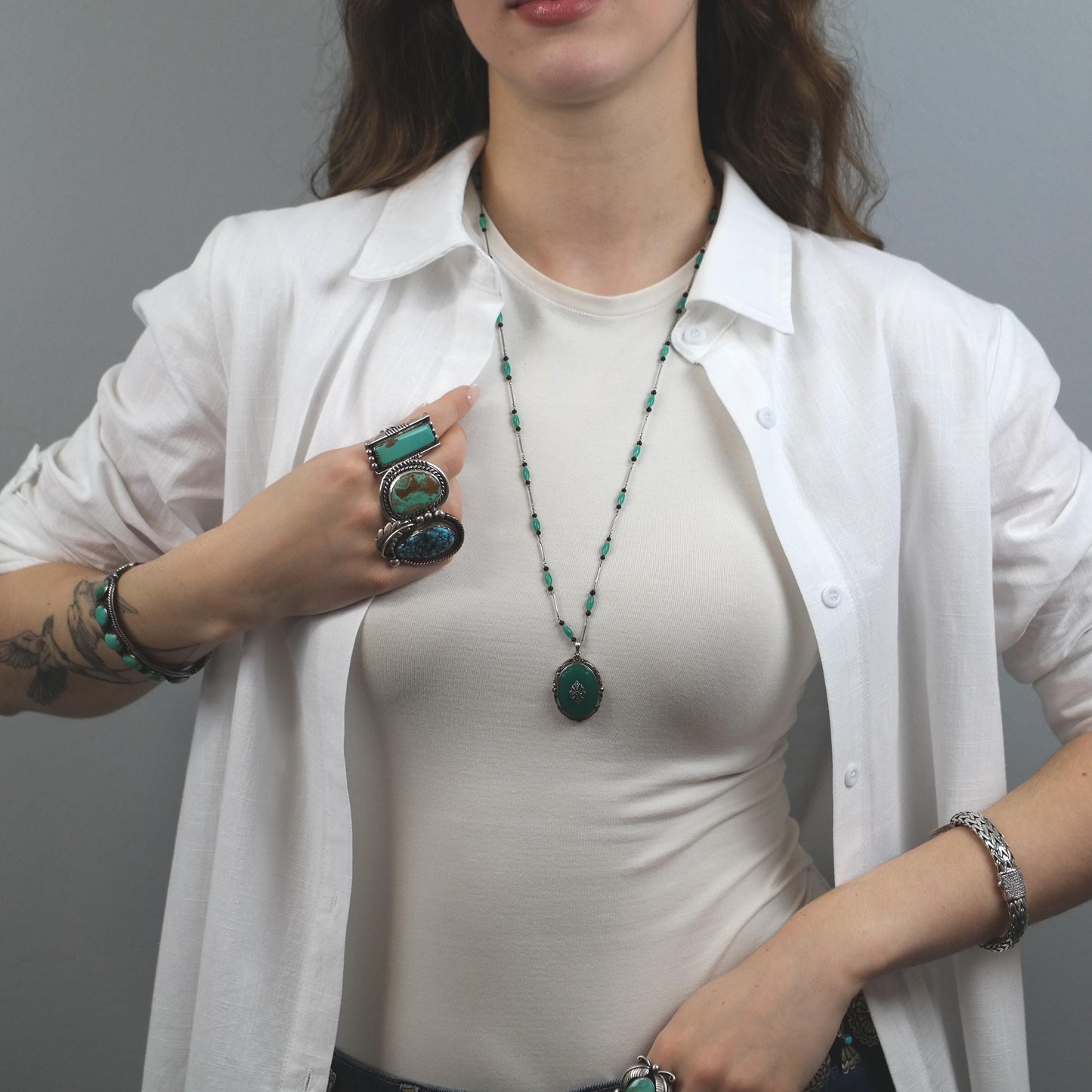 Art Deco Chrysoprase, Onyx, Marcasite Sterling Silver Necklace N2375