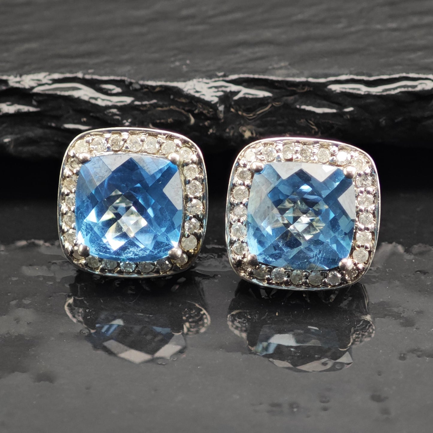 Designer Topaz & Diamond Stud Sterling Silver Earrings ER3119