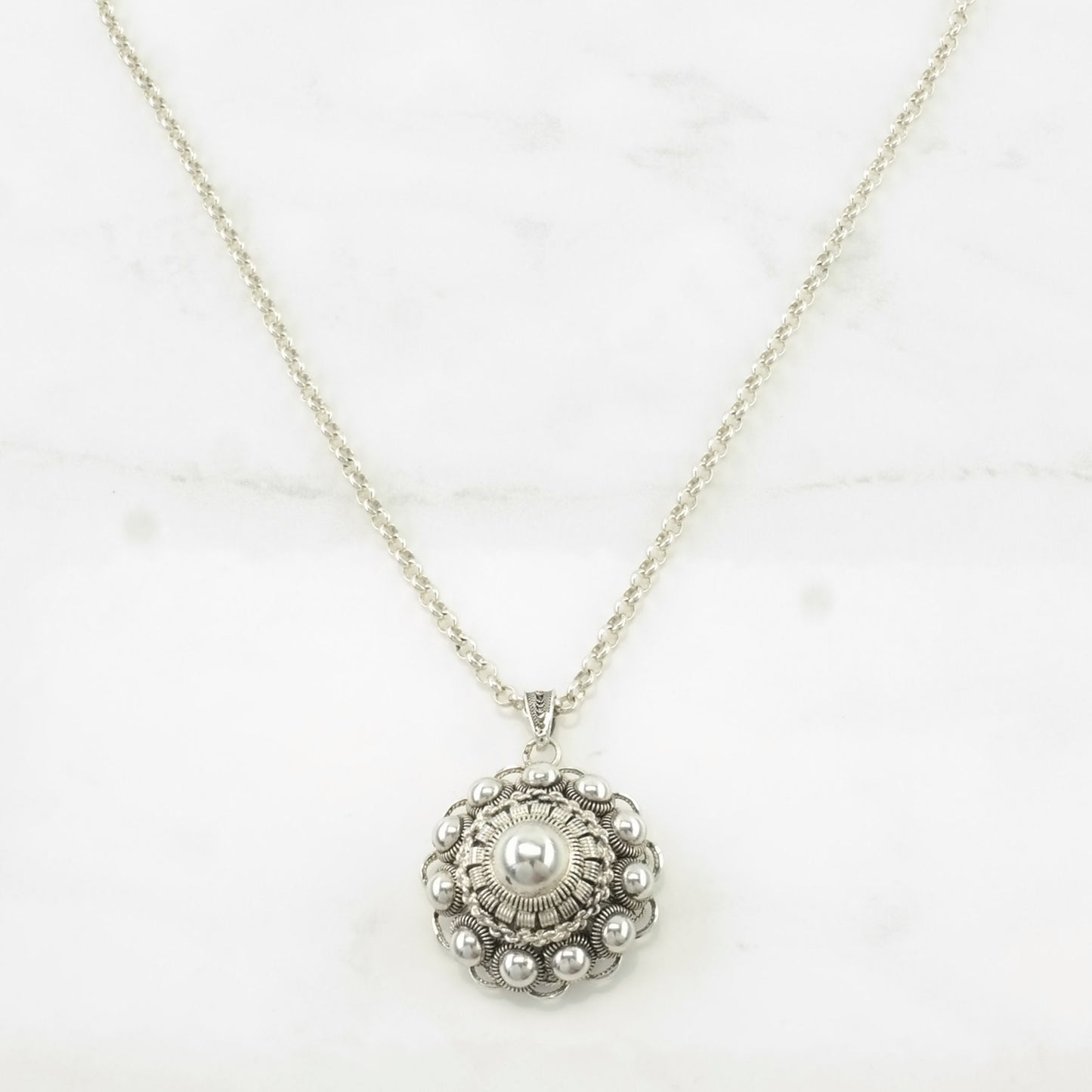 Etruscan Sterling Silver Filigree Floral Necklace