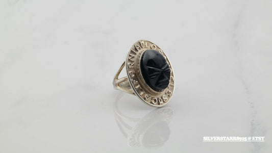 Sterling Silver Ring Onyx Black Size 7