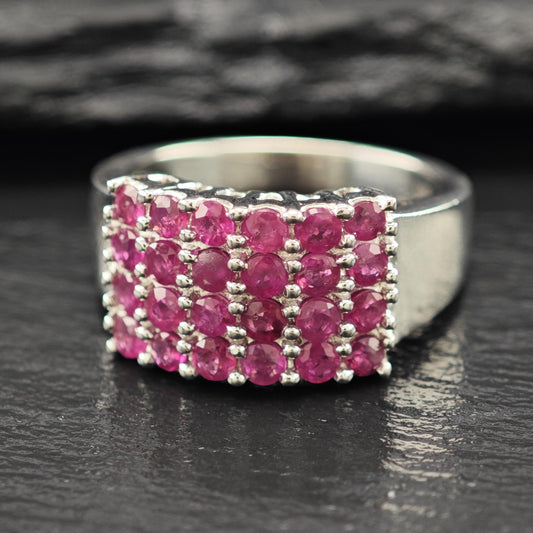 Ruby Cluster Ring Sterling Silver Jewelry Size 6 3/4 R6107