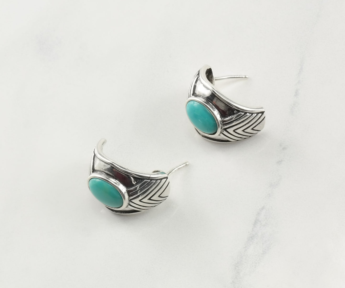 Carolyn Pollack Relios Turquoise Half Hoop Sterling Silver Earrings