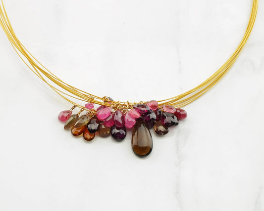 Natural Gemstone Choker Necklace Sterling Silver Designer Gold Color Briolette