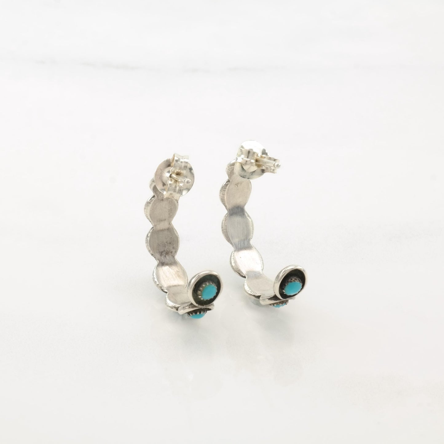 Choice of Vintage Native American Turquoise Cluster & Inlay Sterling Silver Hoop/Stud Earrings