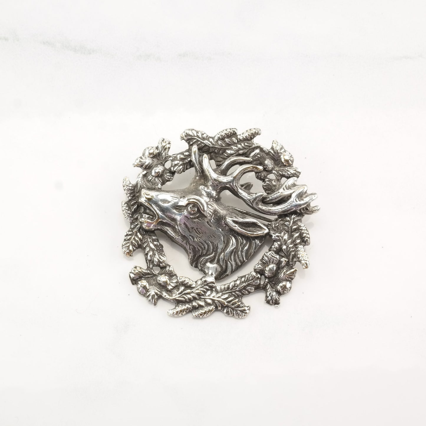 Germany Sterling Silver Brooch Deer Wreath