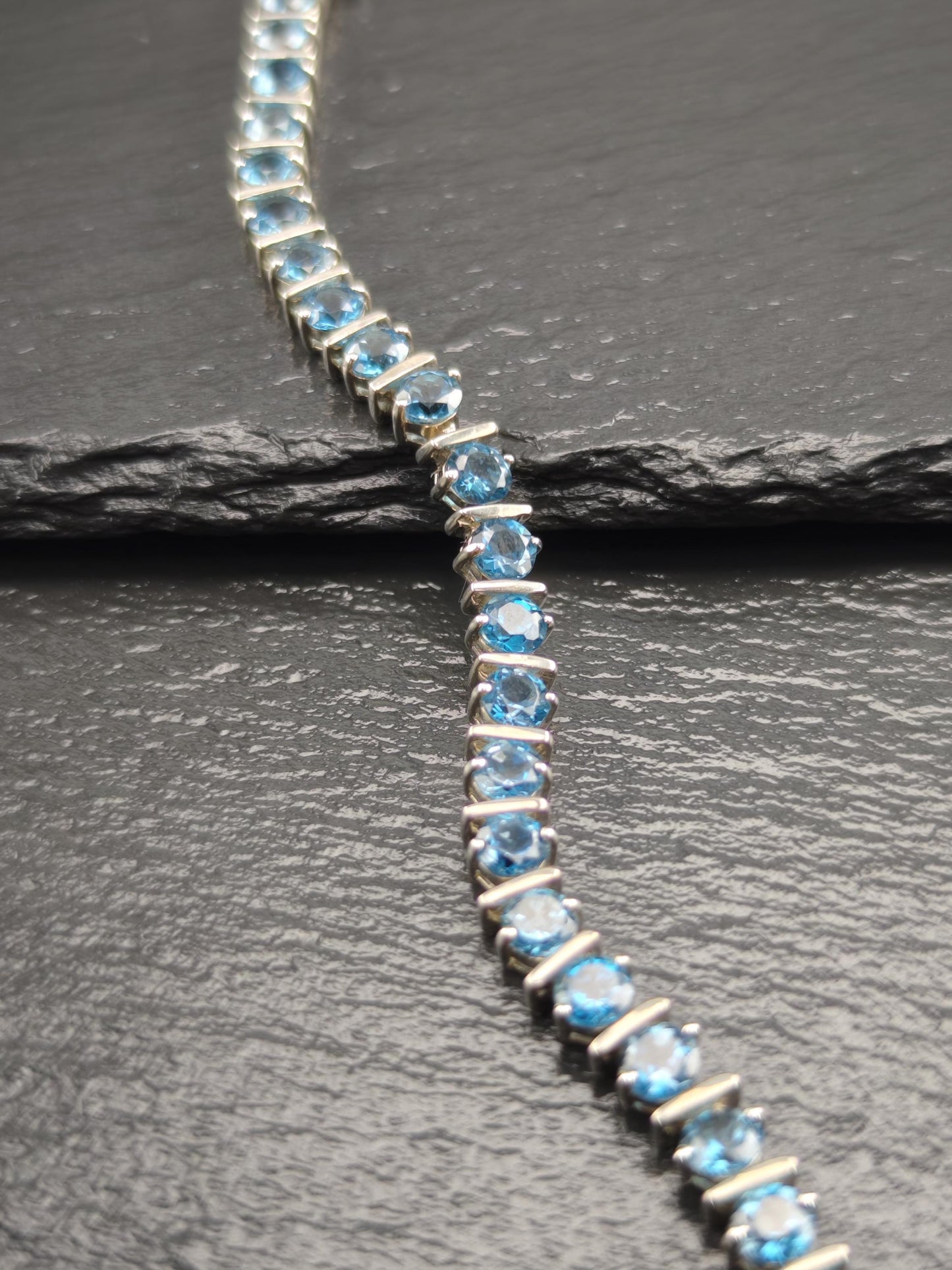 Vintage 5mm London Blue Topaz 13ctw Line Bracelet Sterling Silver