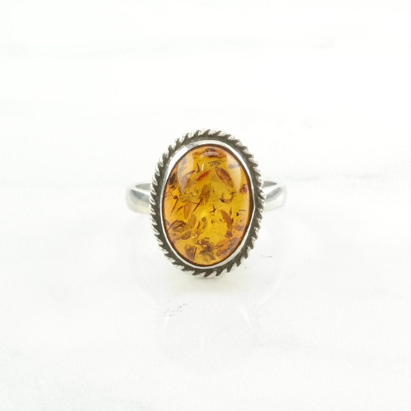 Sterling Silver Ring Amber Rope Detail Orange Size 6 1/2