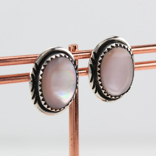 Native American Sterling Silver Pink Mother of Pearl Earrings Stud