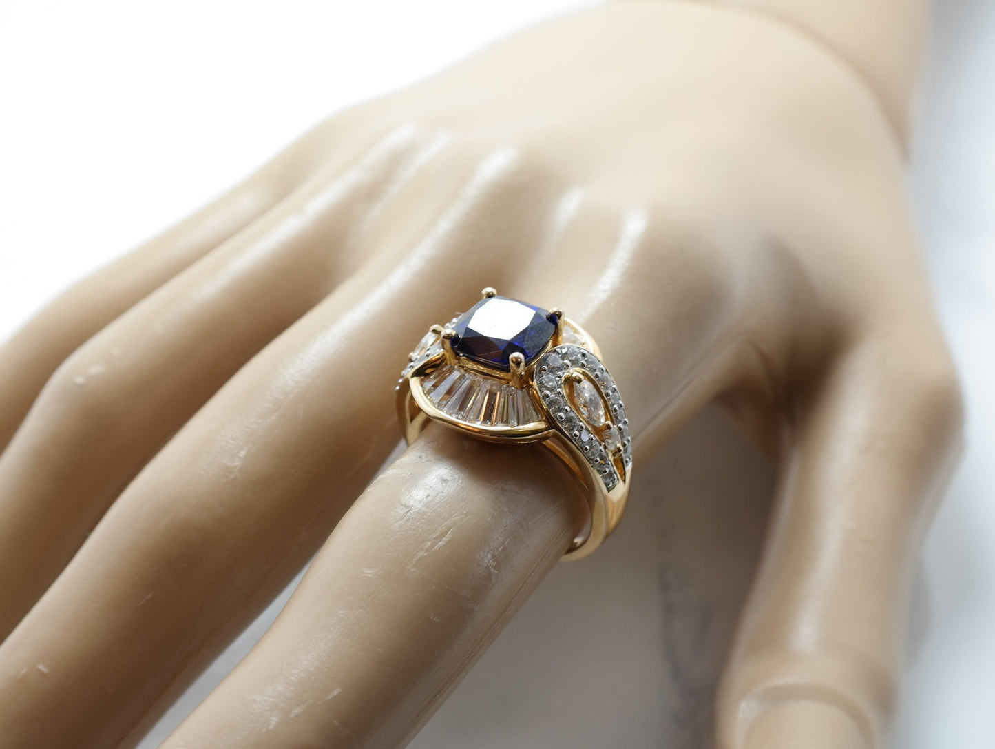 Sterling Silver Ring Blue CZ Gold Plated Size 7