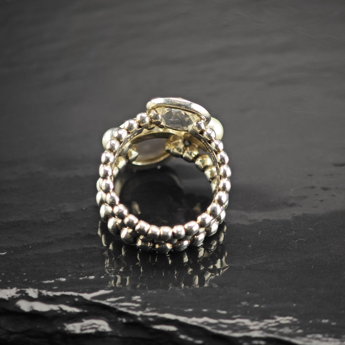 Vintage Michael Dawkins Druzy CZ Pearl Sterling Silver Ring Sz 6 R6815
