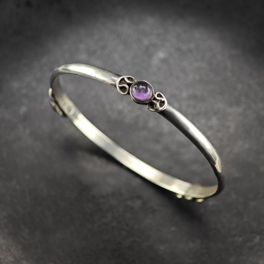 Taxco Amethyst Bangle Sterling Silver Sz 8" BR3173