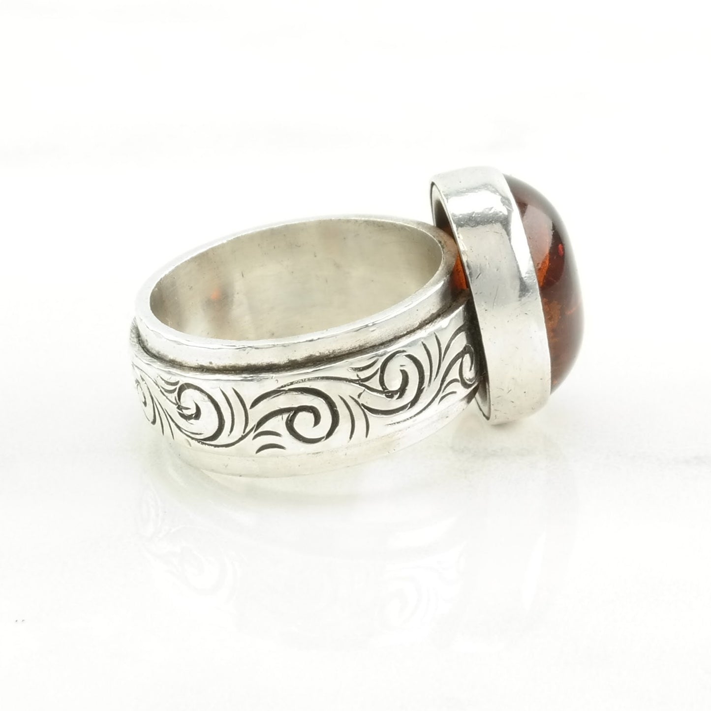 Sterling Silver Ring Amber Wave Orange Size 7 3/4