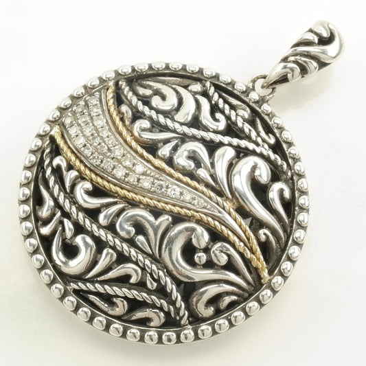 Vintage Diamond, Filigree 18K Gold Accent Sterling Silver Pendant