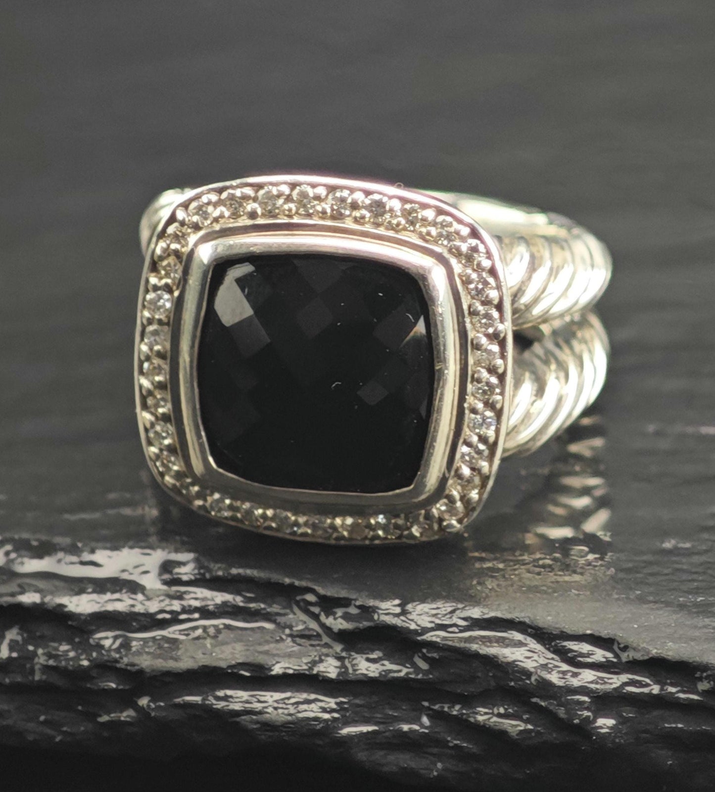Vintage David Yurman Onyx & Diamond Sterling Silver Ring Sz 6 R6677