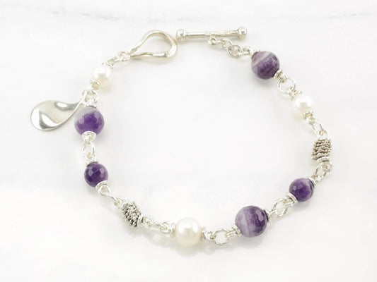 Michael Dawkins Sterling Silver Amethyst, Pearl Line Bracelet