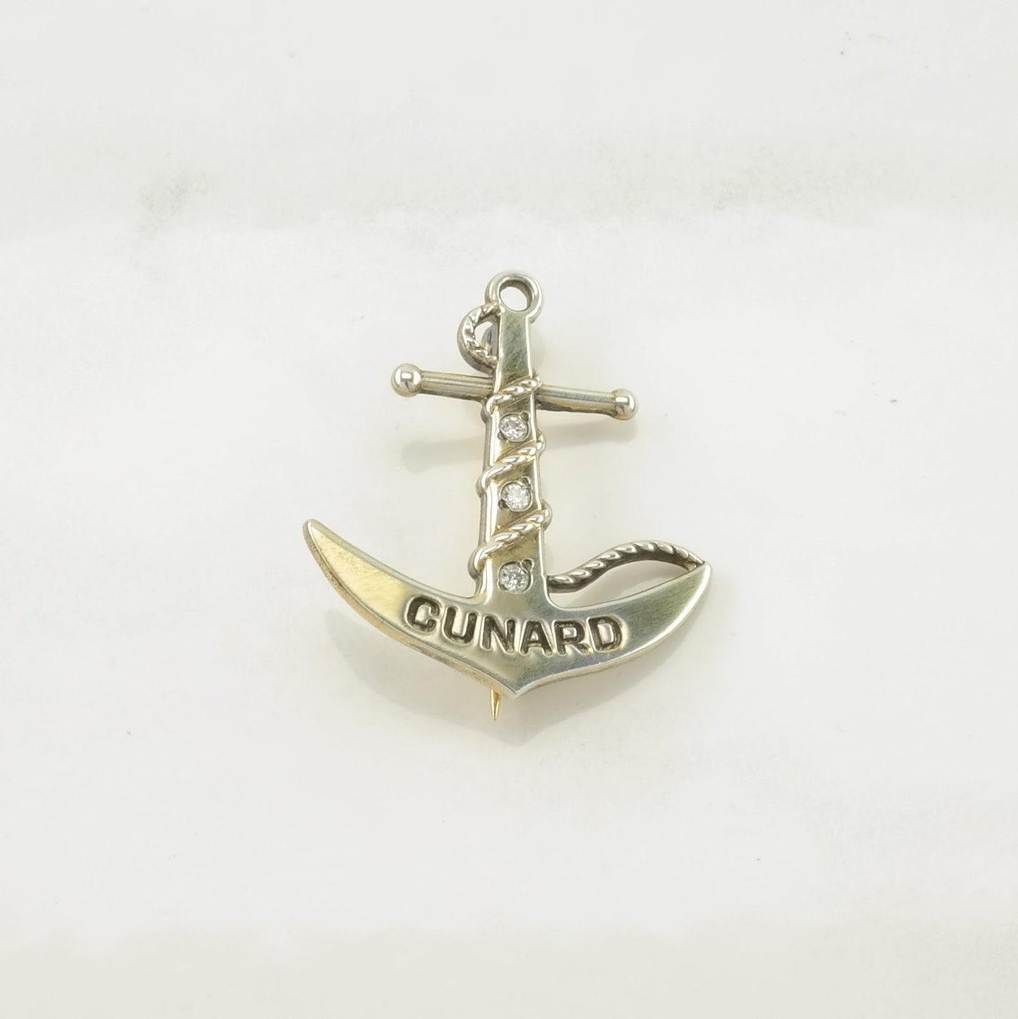 Vintage Silver Brooch Pendant Cunard, Anchor Diamond Sterling