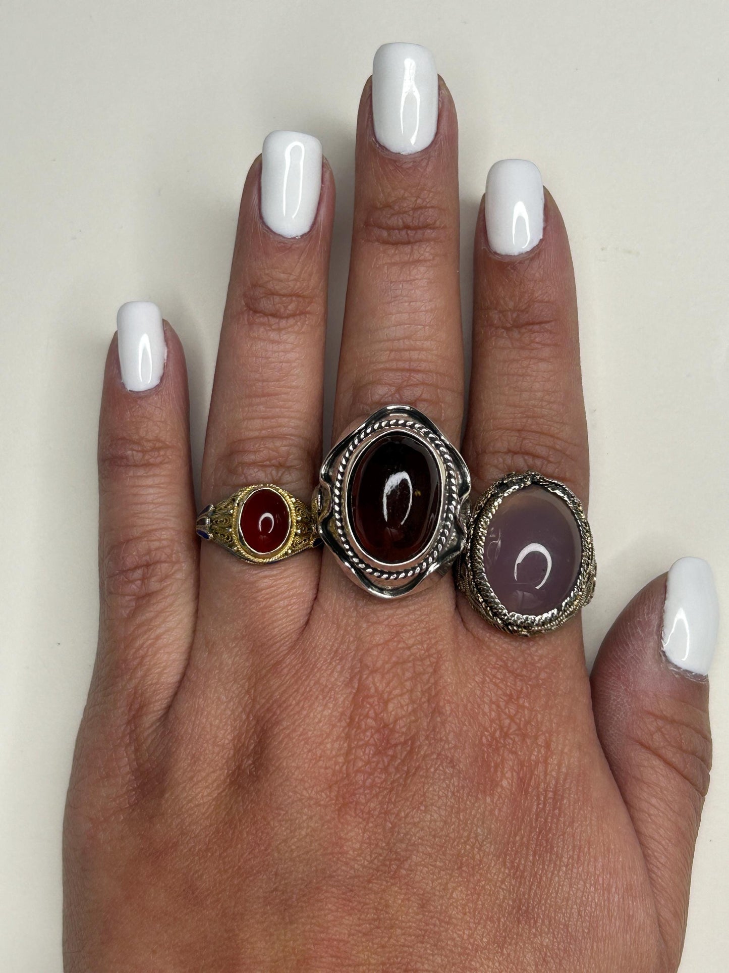 Chinese Export Silver Ring Amethyst Large,Filigree Sterling Pink, Copper Tone Sz8 R5632