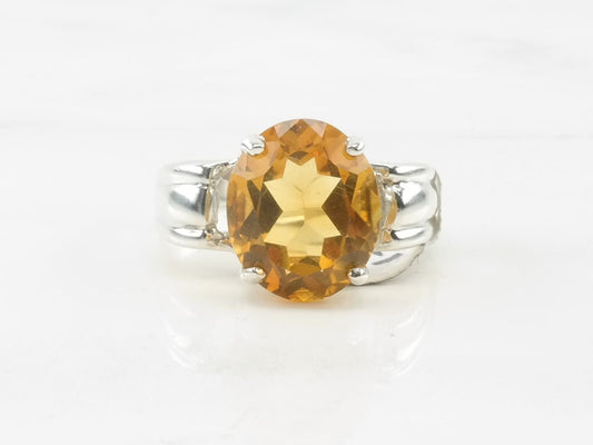 Sterling Silver Ring Citrine Yellow Size 7 1/2