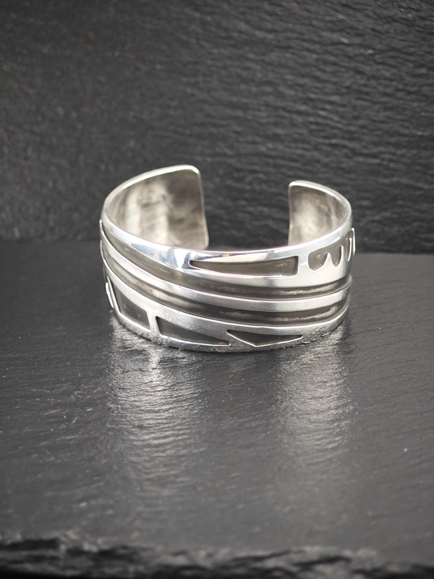 Native American Overlay, Cuff Bracelet Sterling Silver
