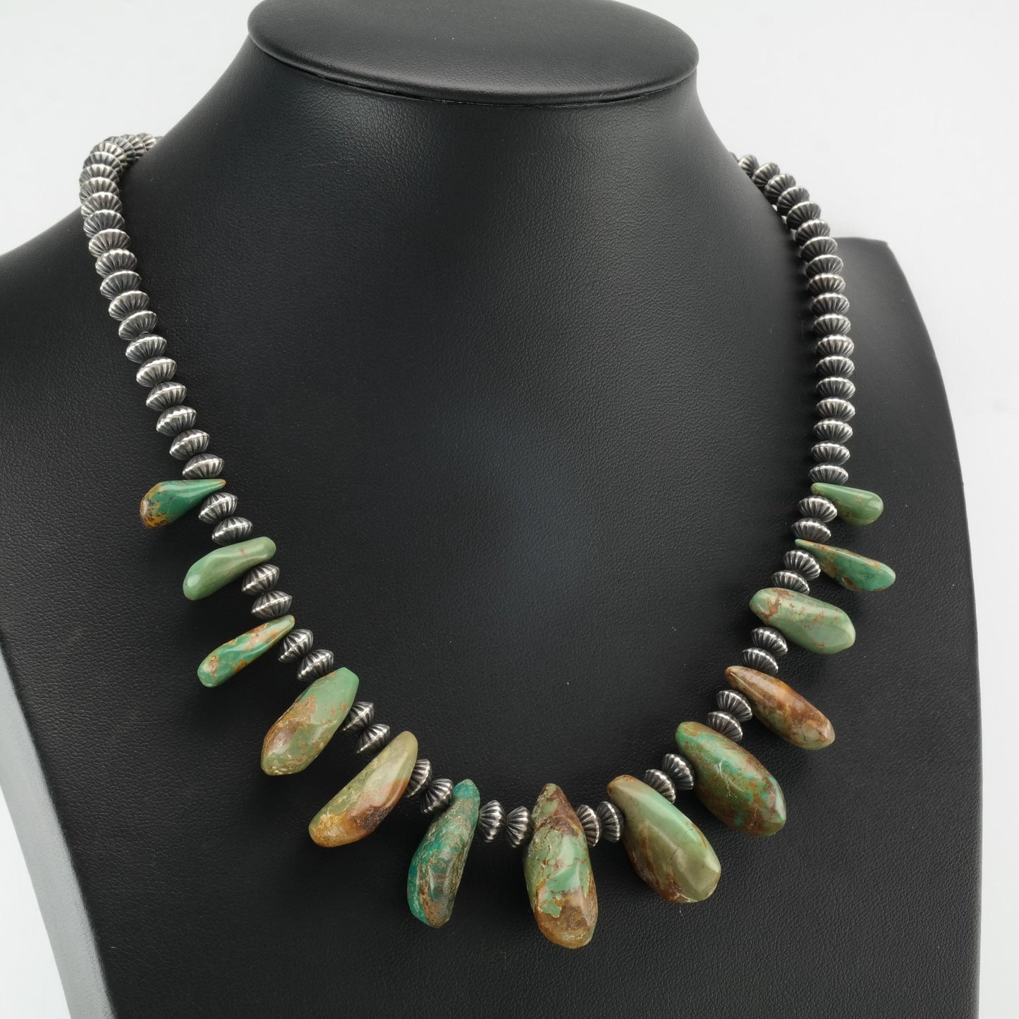 Vintage Native American, Green Turquoise Sterling Silver Shell Necklace