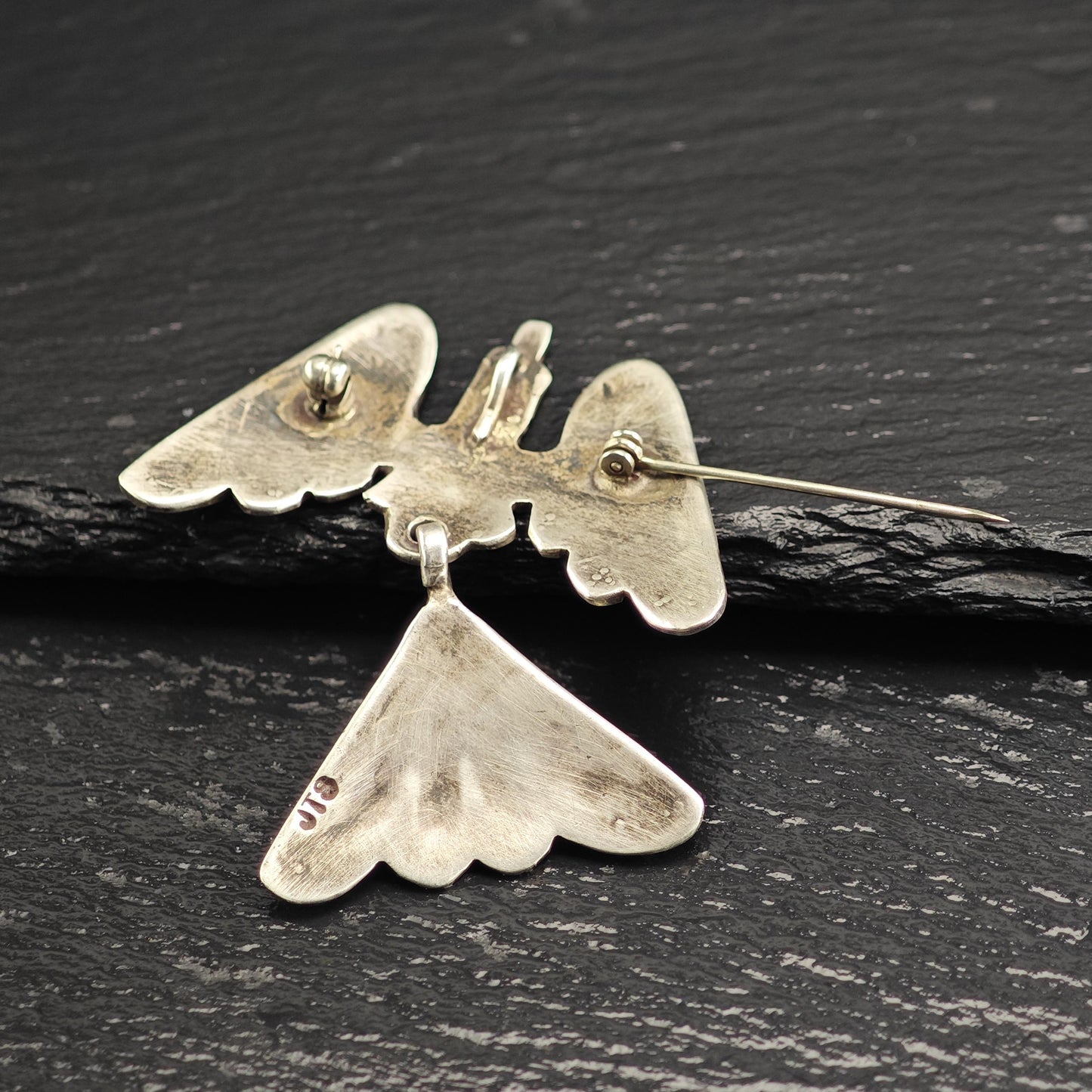 Native American Coral, Turquoise Inlay Thunderbird Pendant/Brooch, Sterling Silver P3020