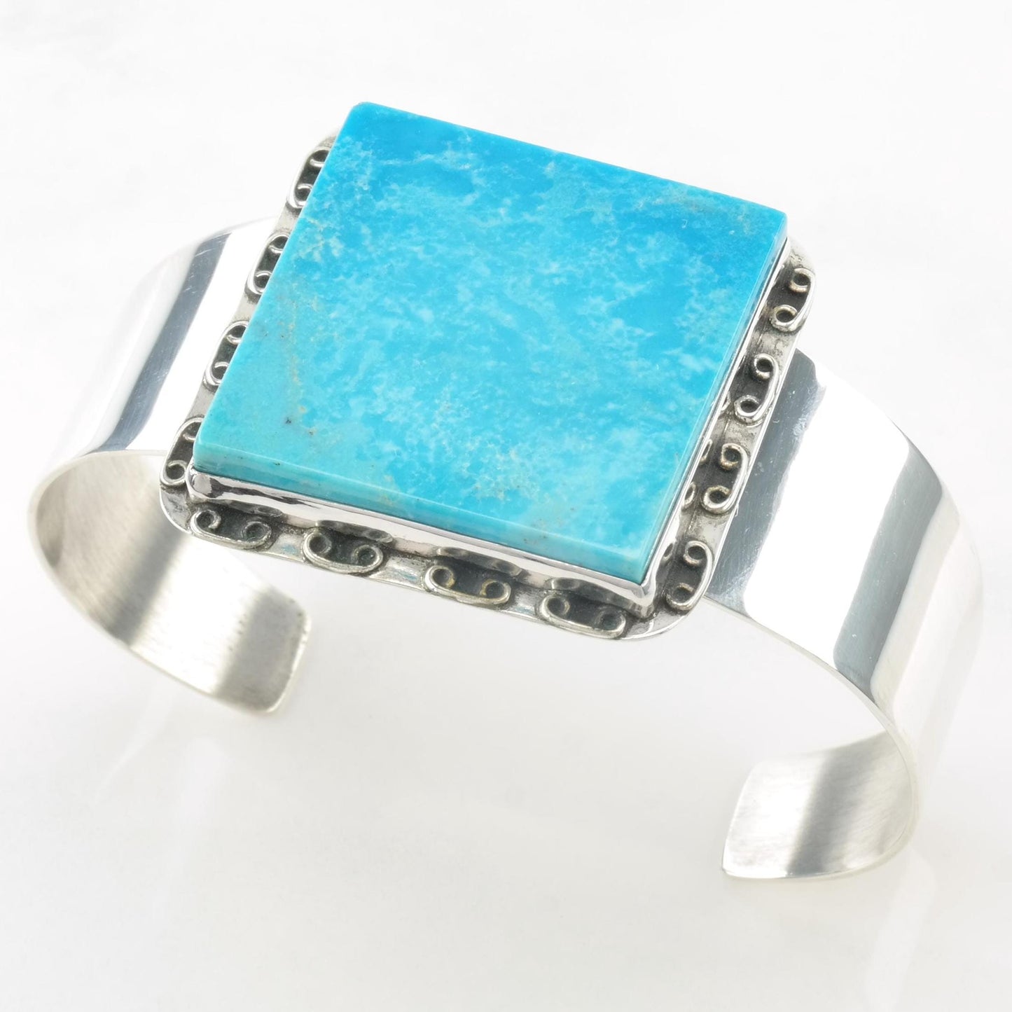 DTR Blue Turquoise Square Cut, Sterling Silver Cuff Bracelet