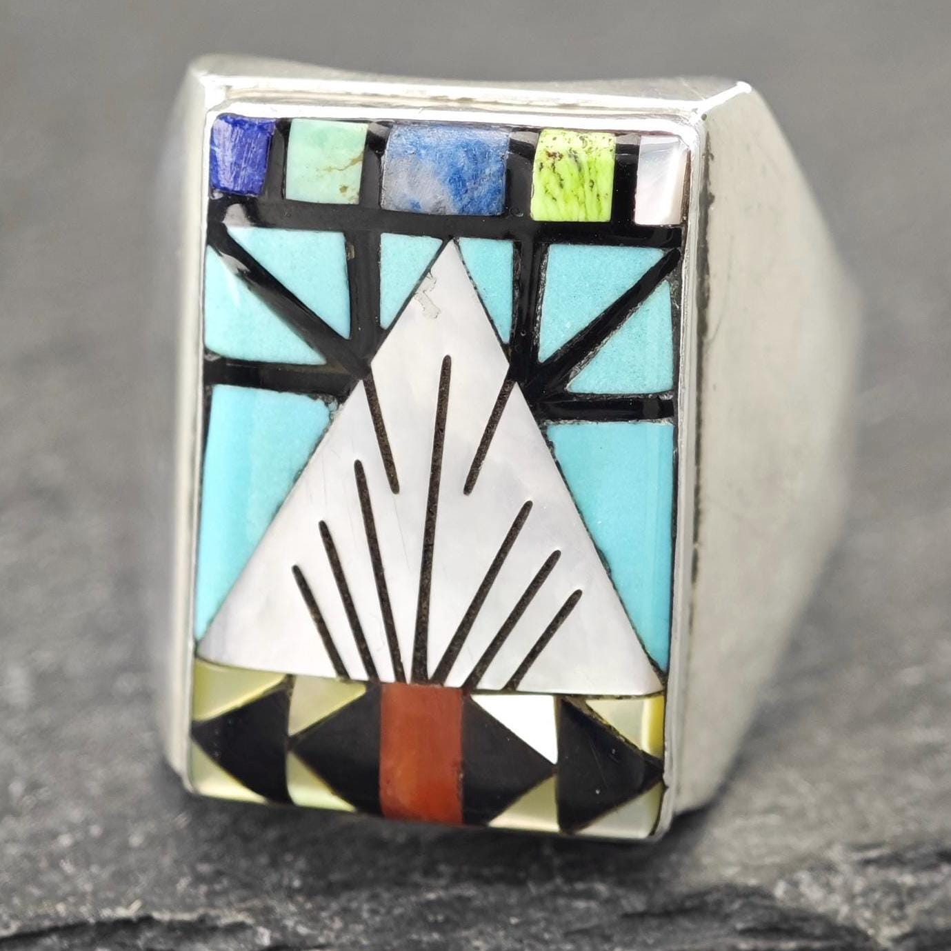 Zuni, Inlay Native American Ring Sterling Silver