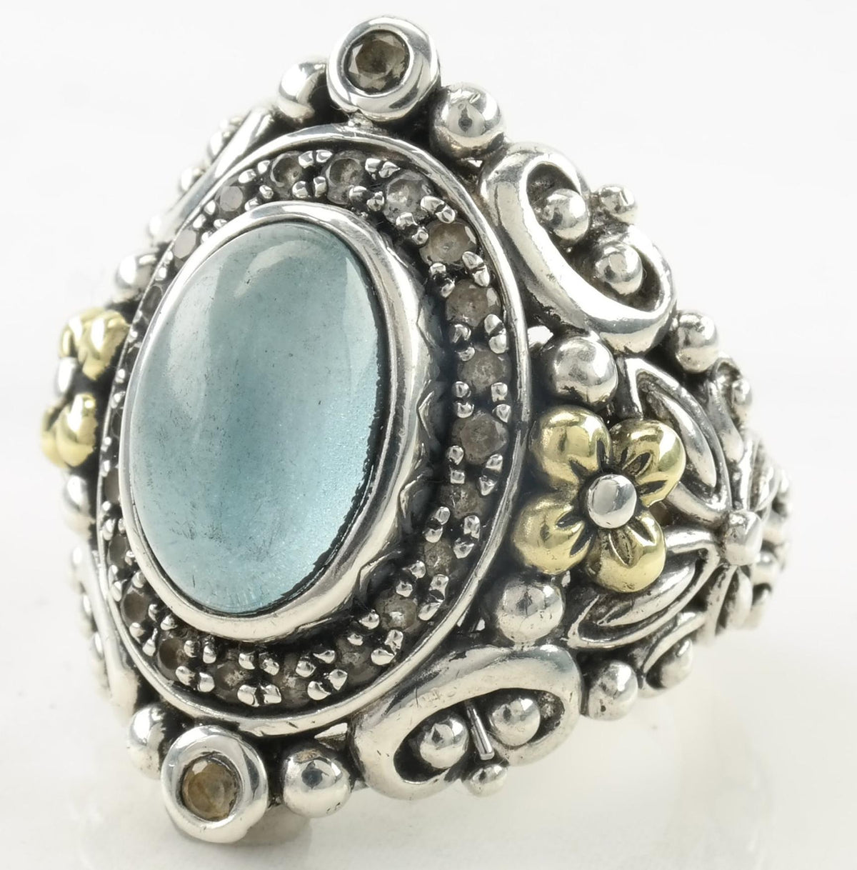 Vintage Barbara Bixby Silver Ring Topaz 18K Gold Sterling Size 7