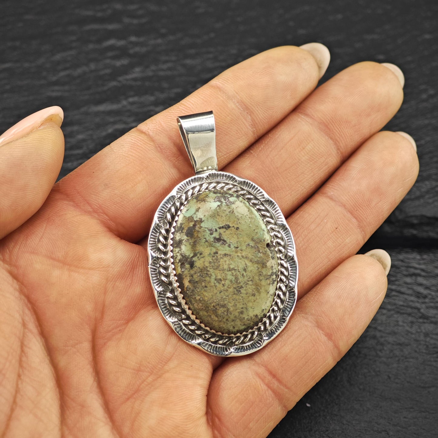 Native Green Turquoise Pendant Sterling Silver P2812