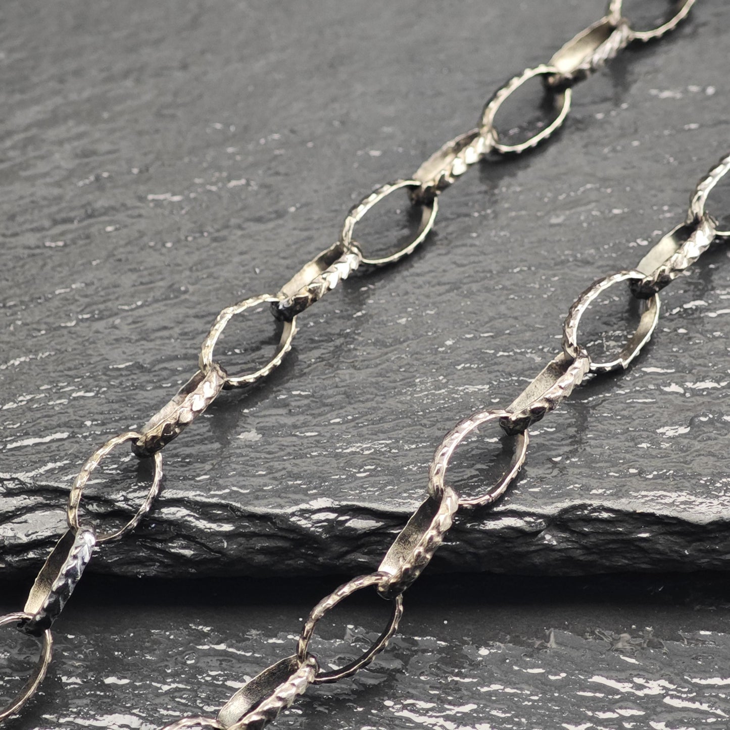 Black Oxidized Oval Chain Sterling Silver Necklace N2762