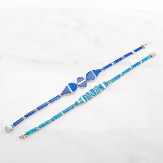 Lab Opal Inlay Bracelet Sterling Silver Blue