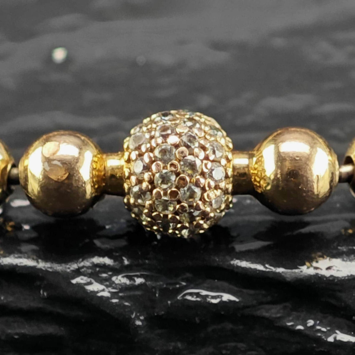 Vintage Pandora Pave Metal Gold-Toned Beaded Bracelet Sz 7 3/4" BR3180