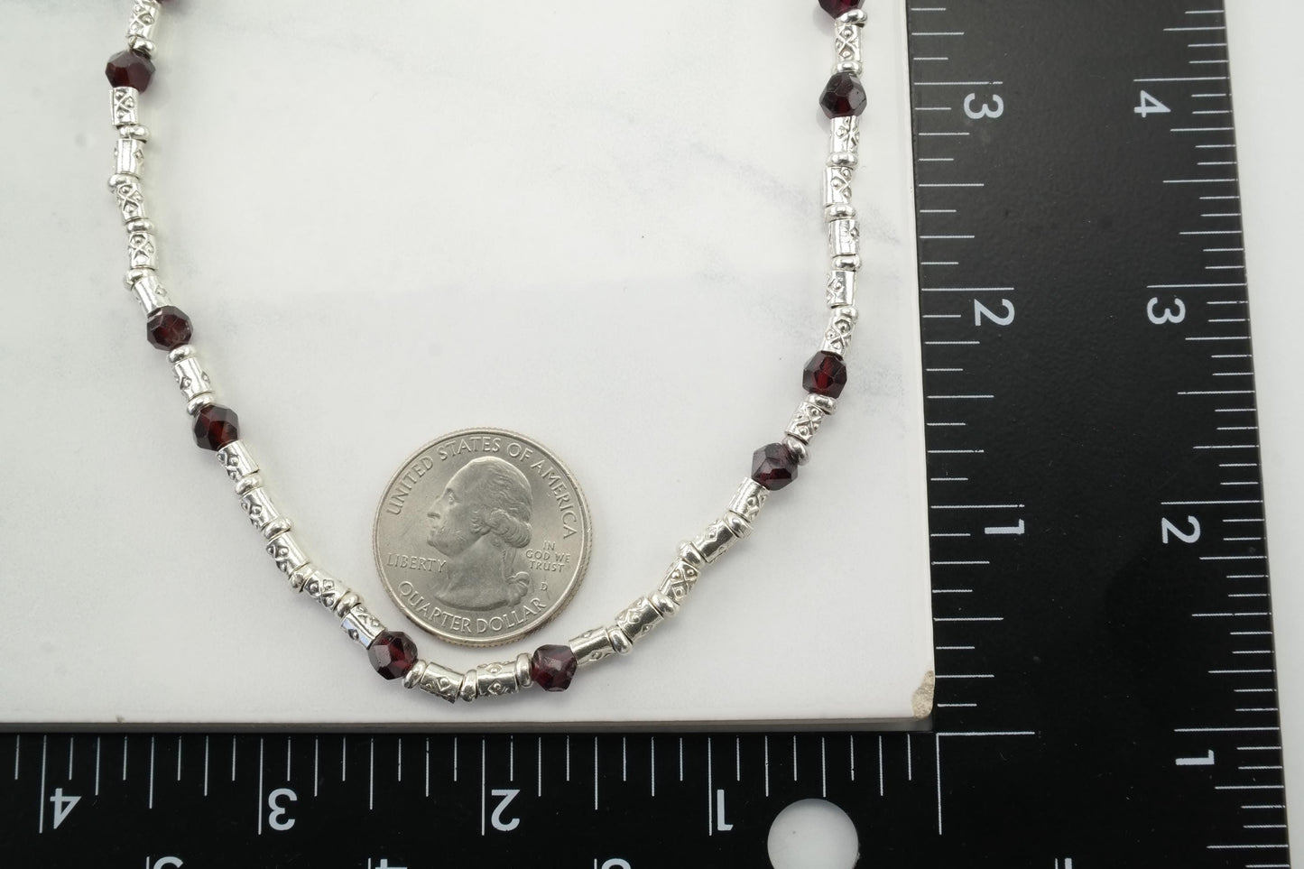 Vintage Sterling Silver and Garnet Bead Necklace