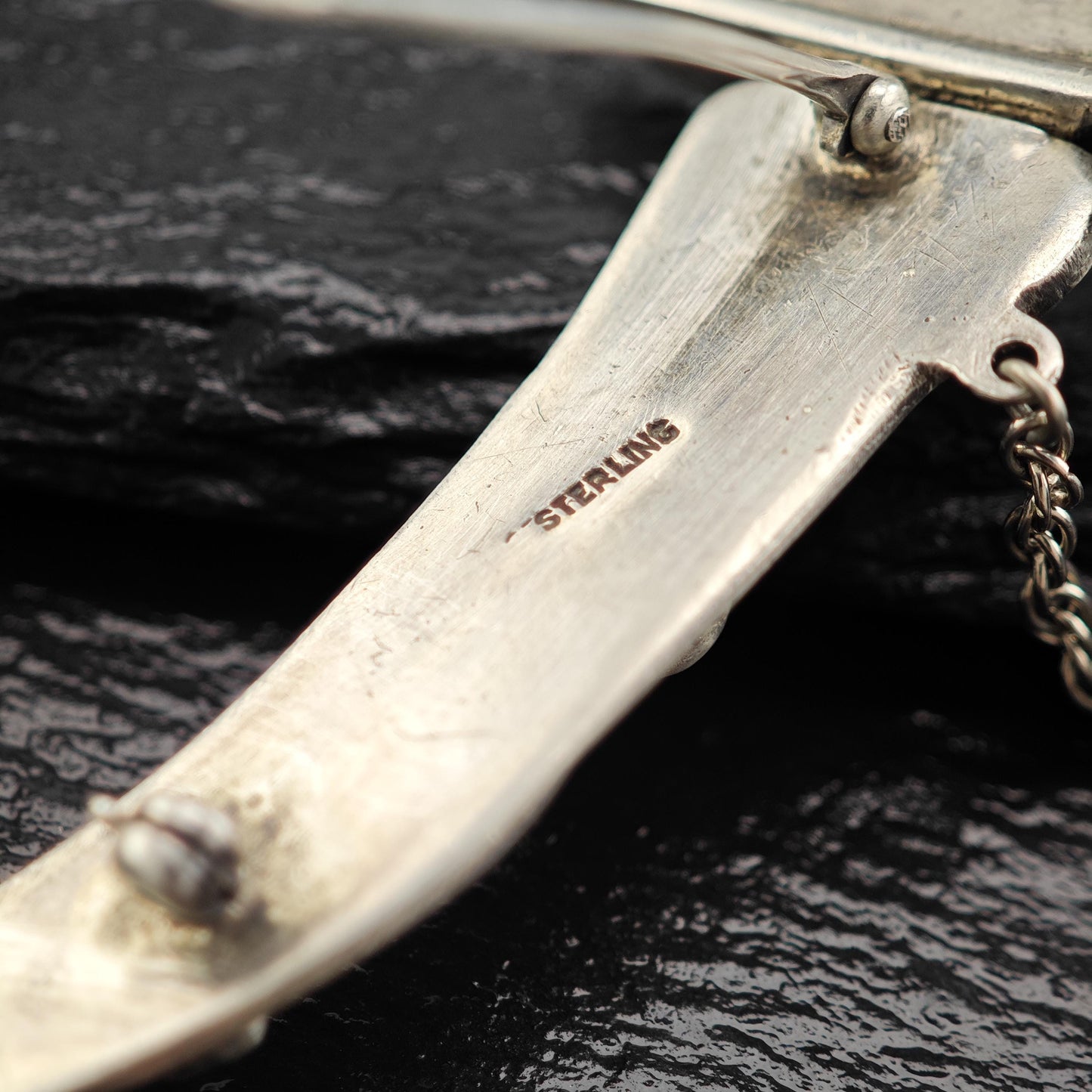 Handmade Sterling Silver Scimitar Brooch with Citrine Aquamarine Garnet Accents