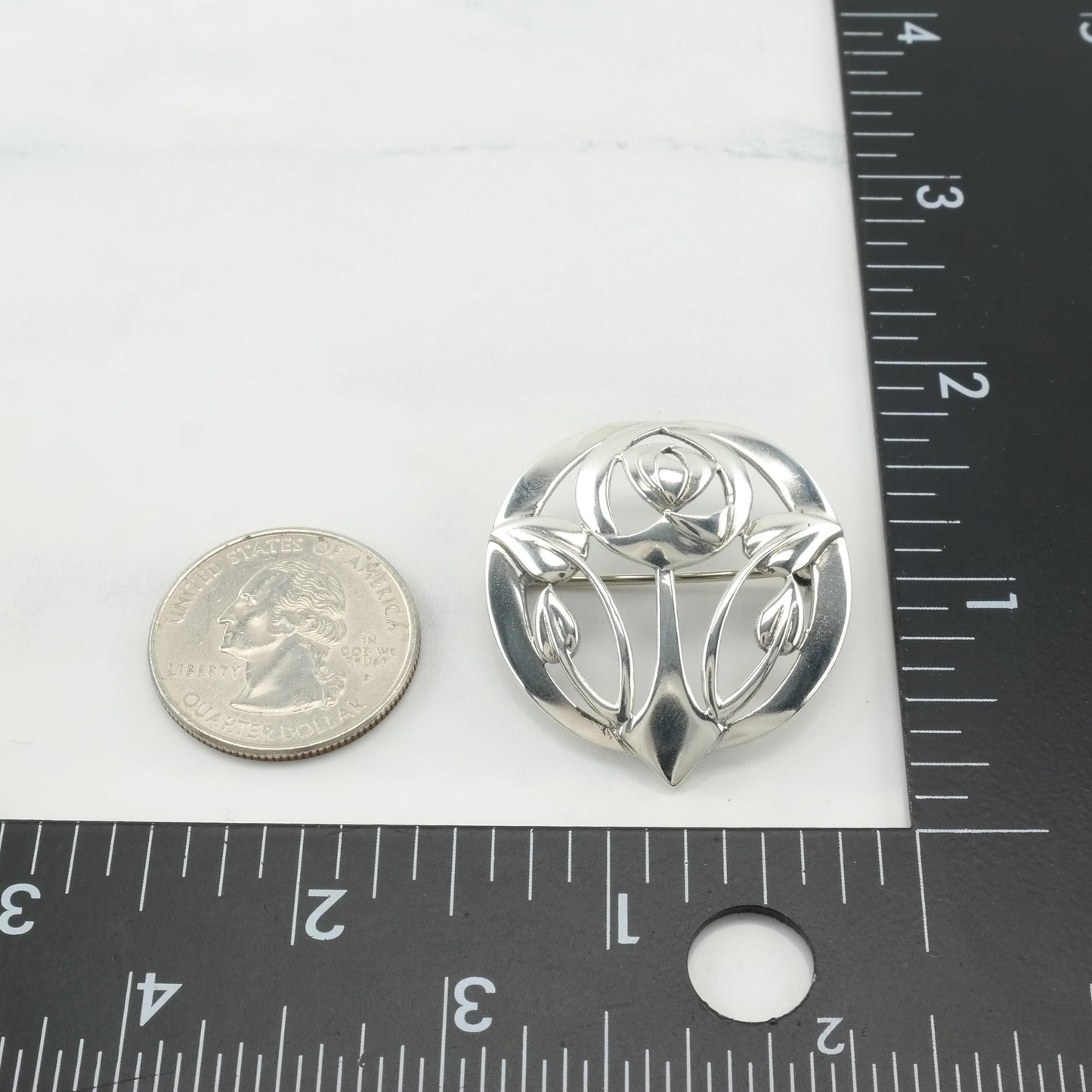 Art Nouveau Style Floral Brooch Sterling Silver