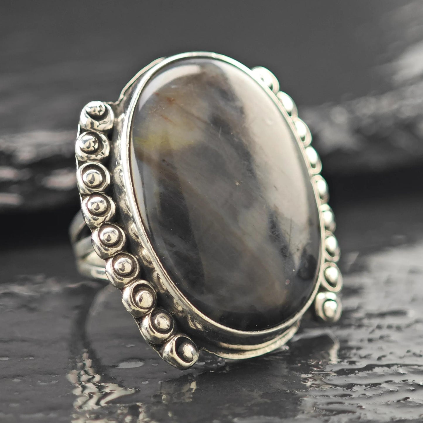 Southwestern Agate Ring Sterling Silver Size 5 3/4