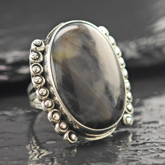 Southwestern Agate Ring Sterling Silver Size 5 3/4