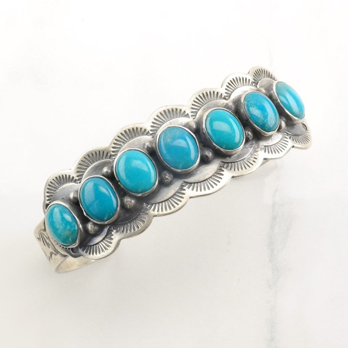 Native American Sterling Silver Cuff Bracelet Turquoise Cluster