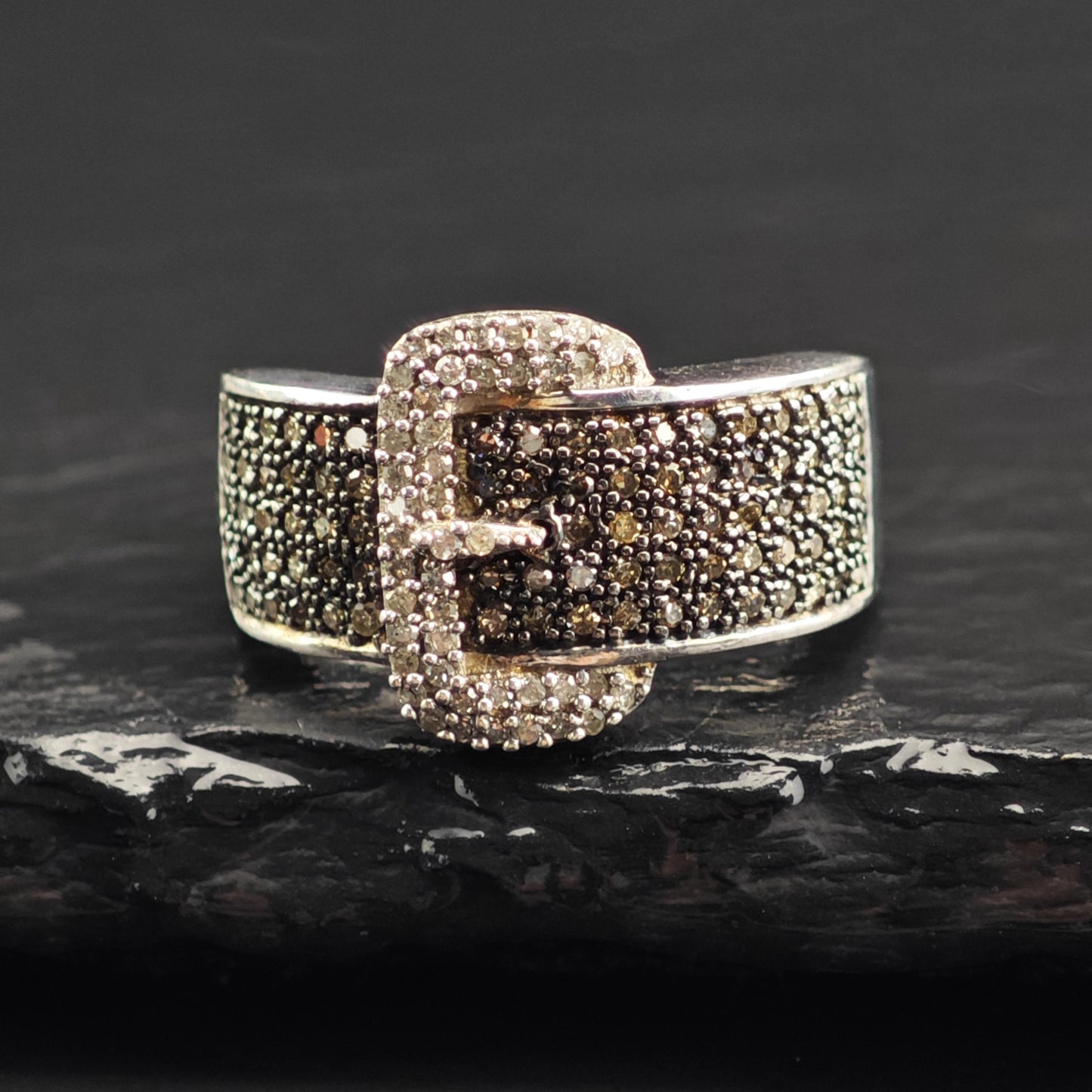 Multicolor Diamond Belt Buckle Sterling Silver Ring Sz 5 1/4 R6611