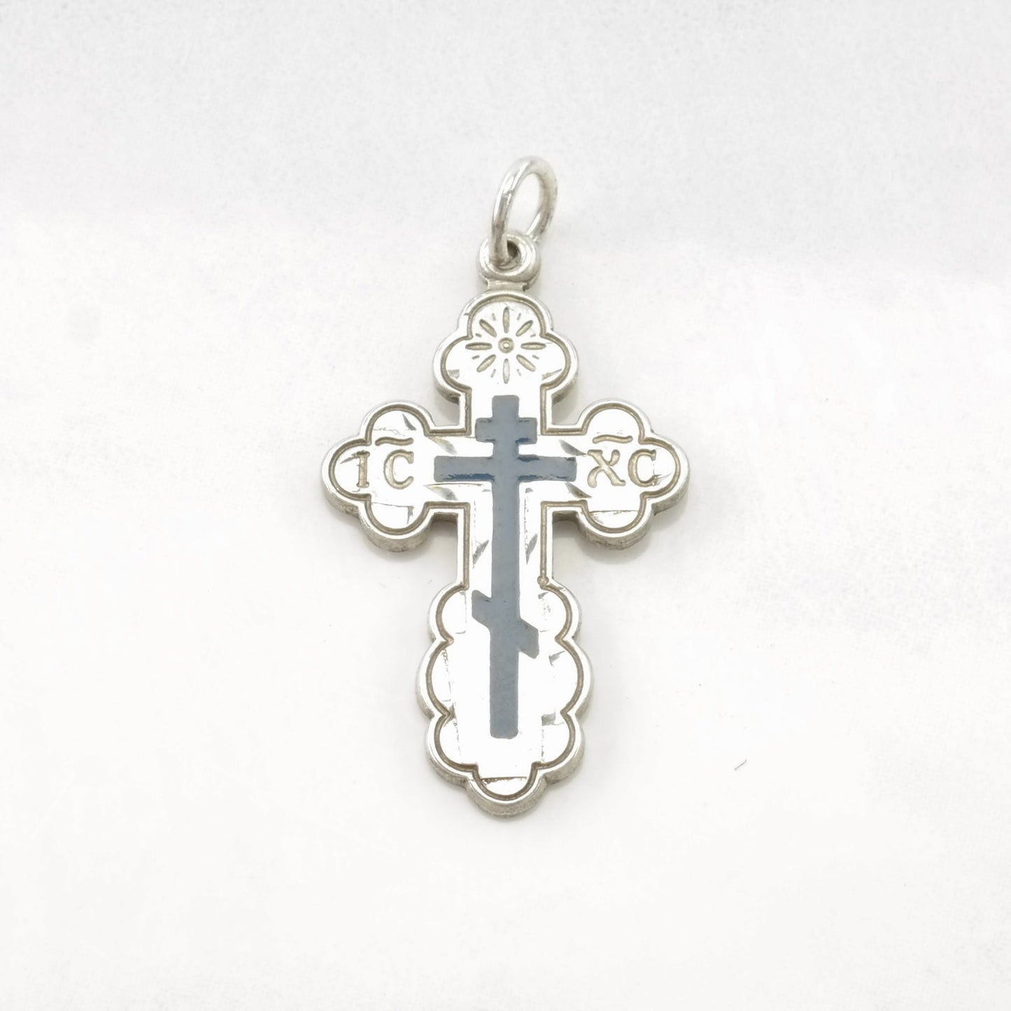 Vintage Eastern Orthodox Enamel Cross, ICXC Sterling Silver Pendant