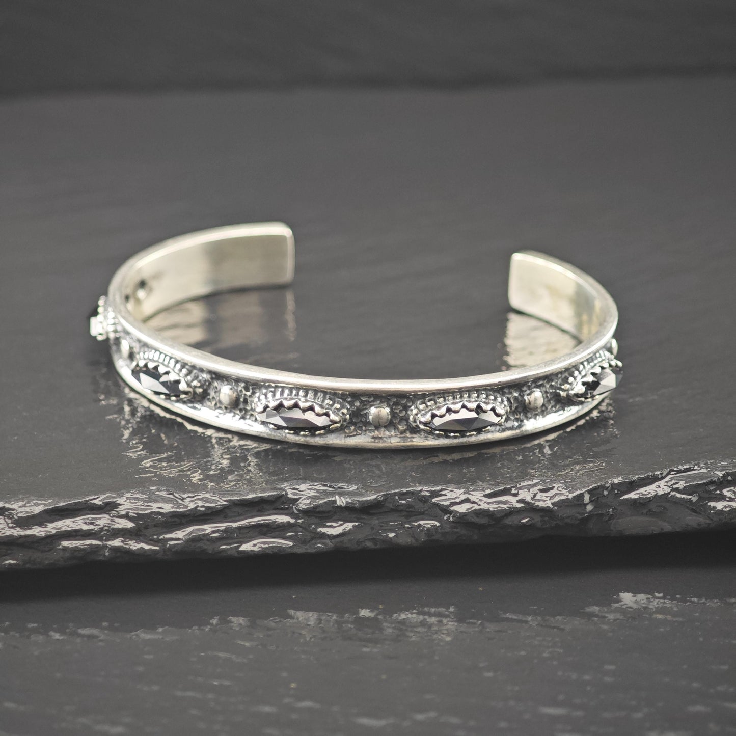 Carolyn Pollack Onyx Sandcast Cuff Bracelet Sterling Silver