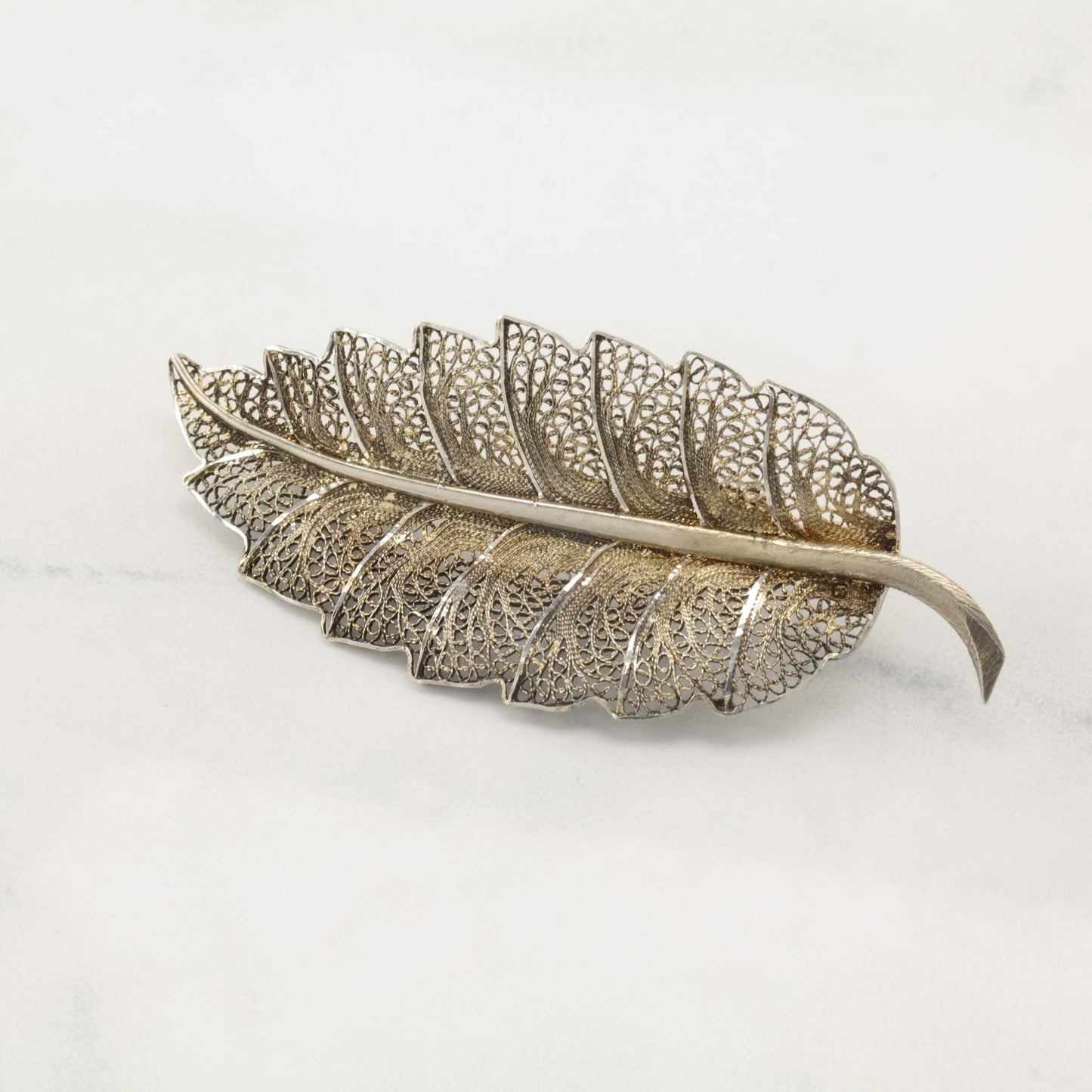 Vintage Italy Butterfly, Leaf Lightly Gold Gilded Sterling Silver Brooch